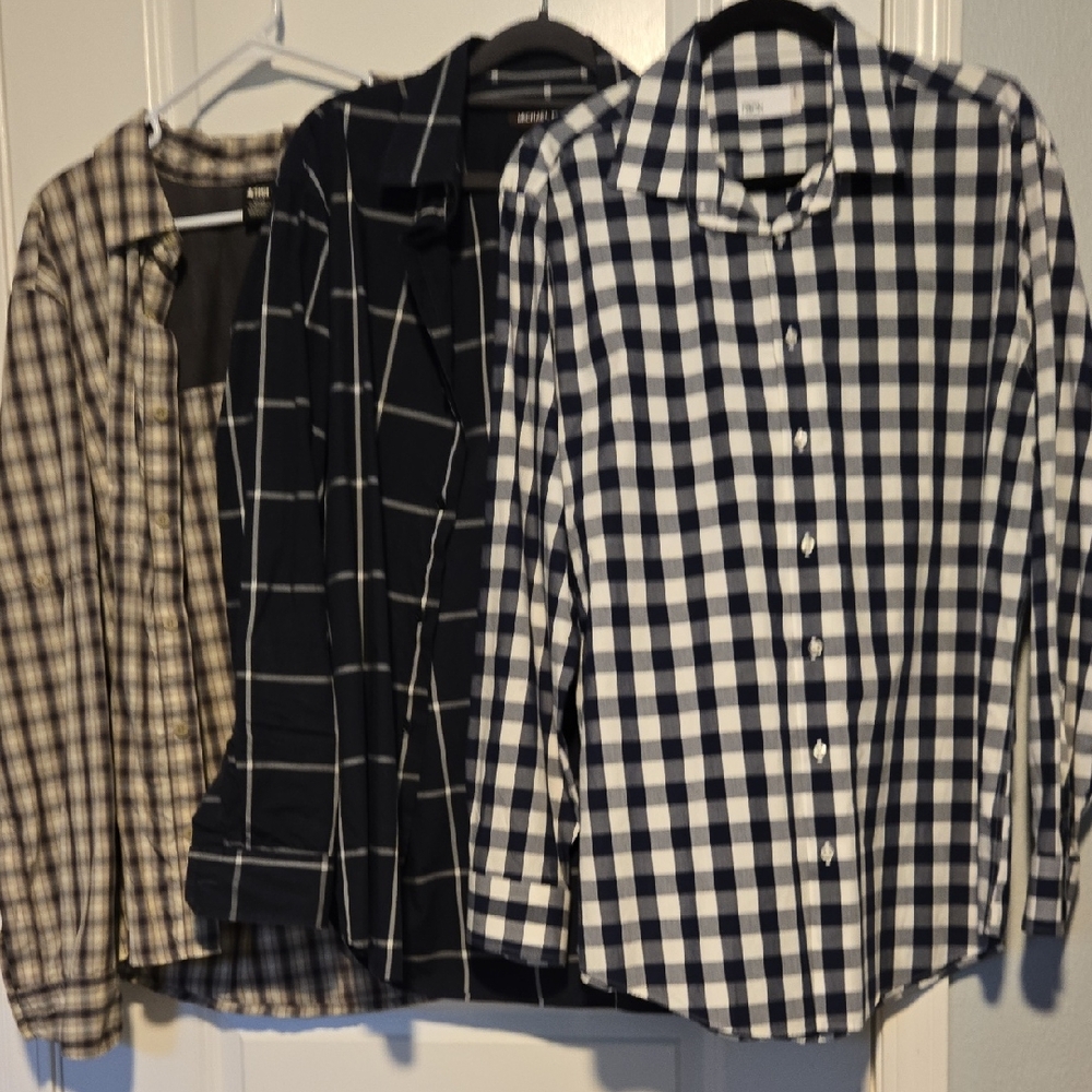Stylish Navy and White Checkered Dress Shirt
